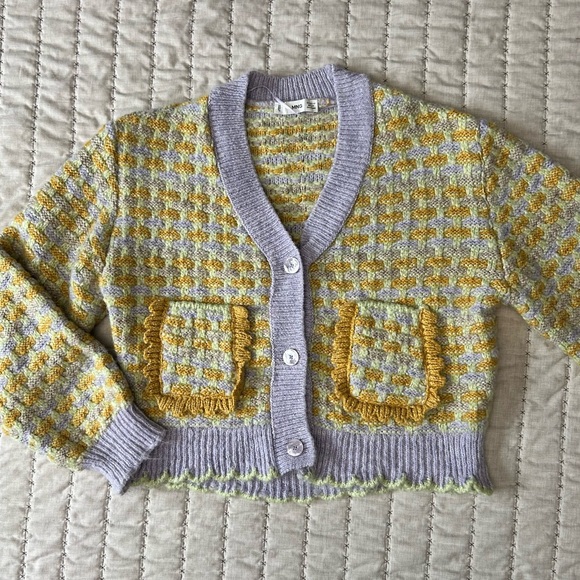 Mango Multi Color Knit Cardigan Size XS Women’s Woven Tweed Pockets Eclectic - Picture 5 of 8